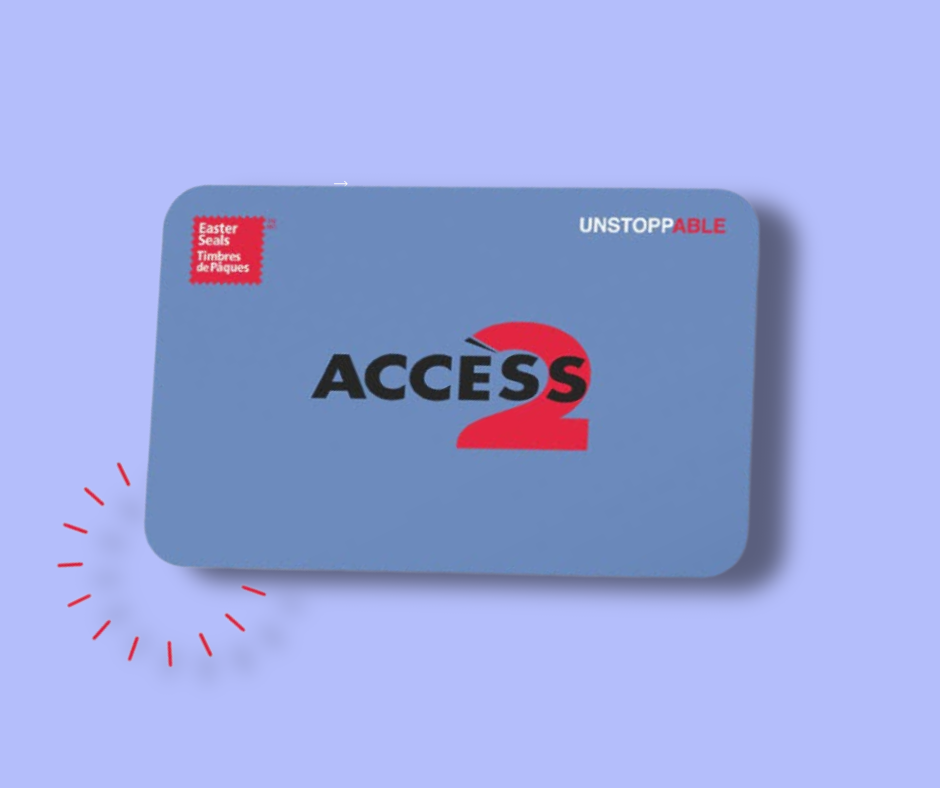 A photo of a blue Access2 card set against a light purple background.