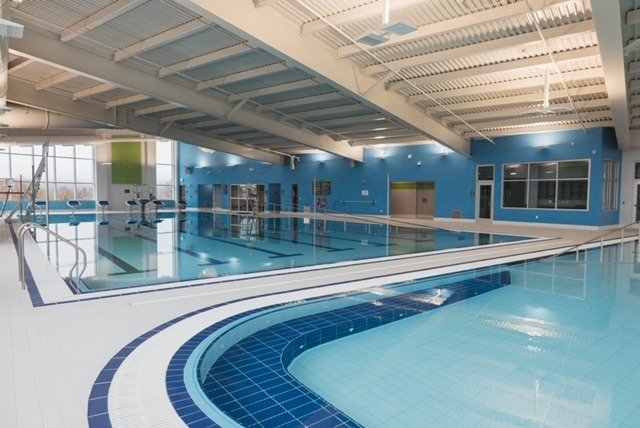 The H.G.R. Mews public pool, with the leisure pool in the foreground and the six lane swimming pool in the background. 