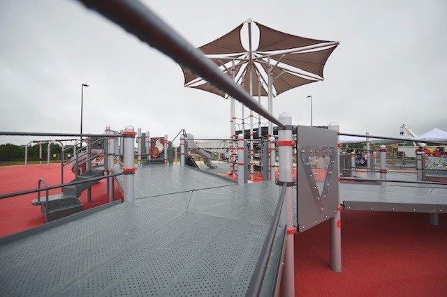 The double wide ramped play area in the inclusive playground. 